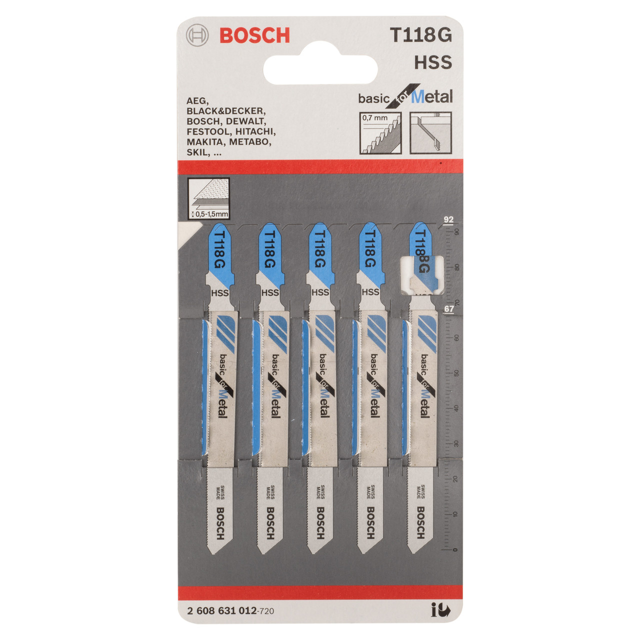 Bosch Powertool Accessories T 118 G Basic for Metal Jigsaw Blade 92mm Pack of 5 2608631012