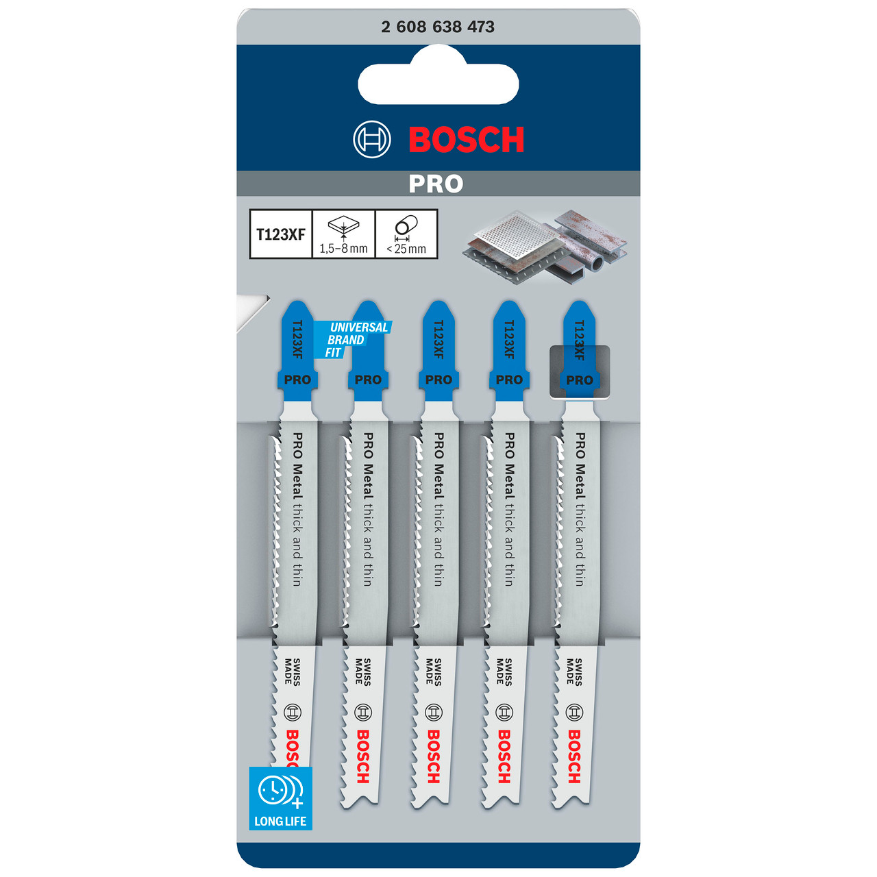 Bosch Powertool Accessories PRO Metal thick and thin T123XF Jigsaw Blade 100mm Pack of 5 2608638473
