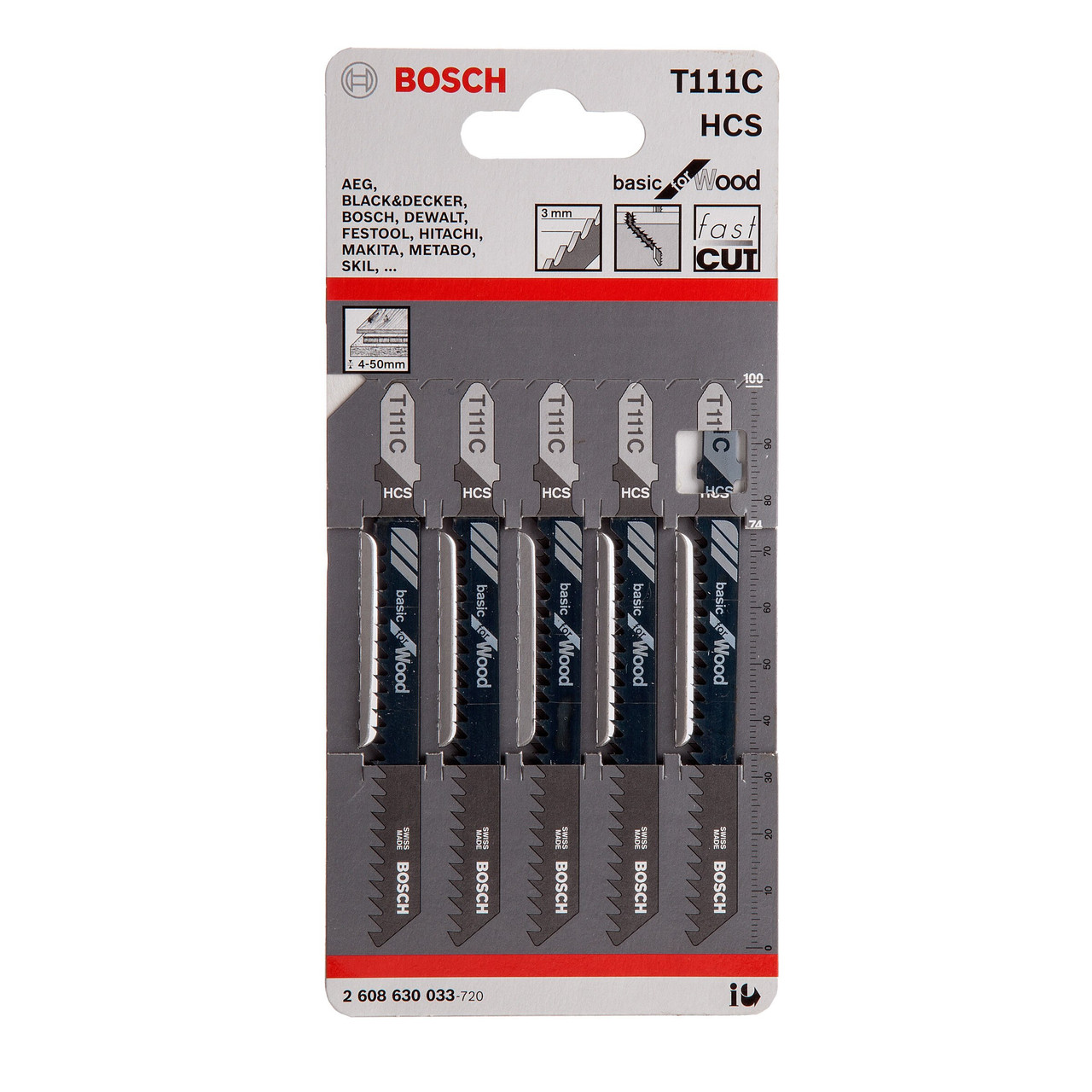 Bosch Powertool Accessories T 111 C Basic for Wood Jigsaw Blade 100mm Pack of 5 2608630033