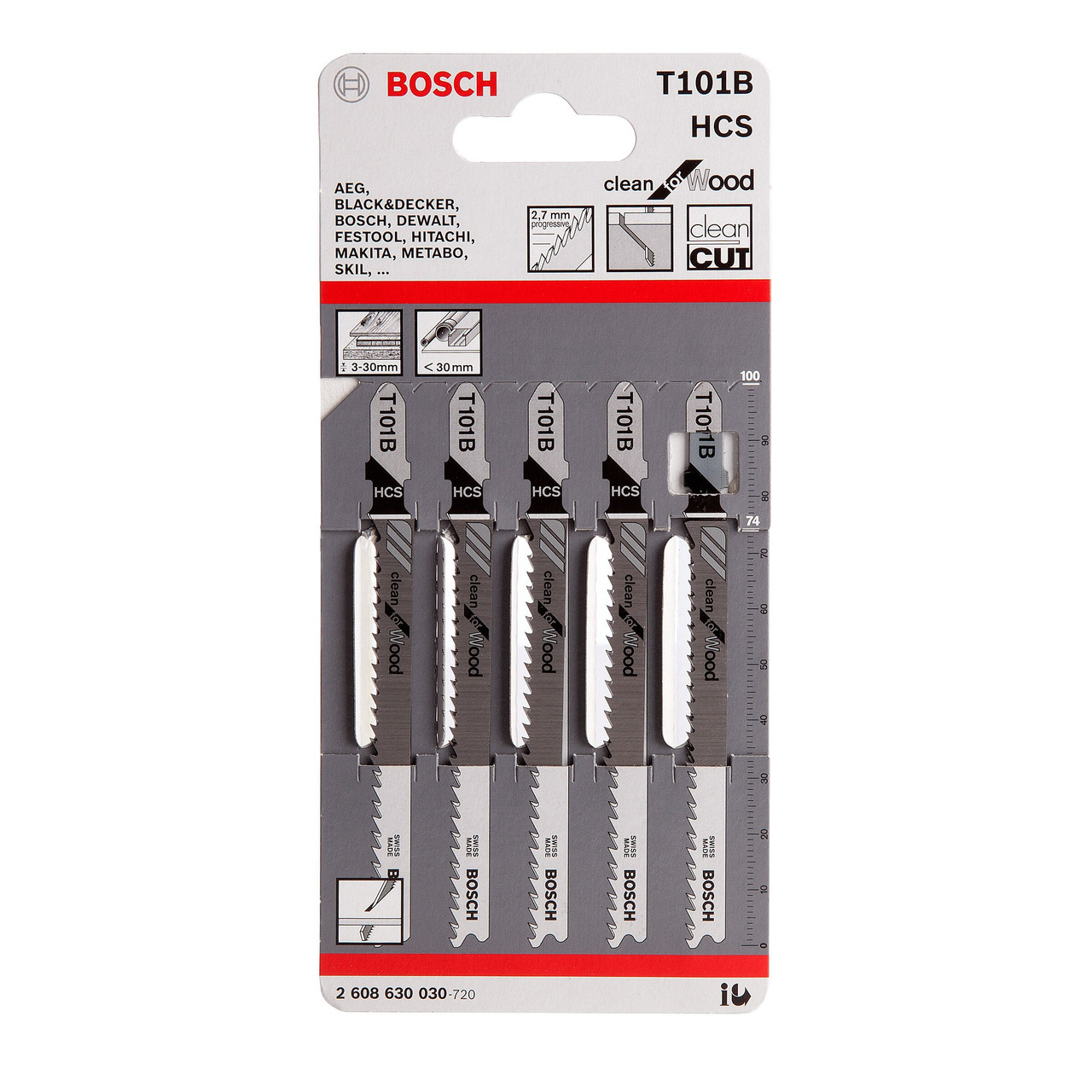 Bosch Powertool Accessories T 101 B Clean for Wood Jigsaw Blade 100mm Pack of 5 2608630030