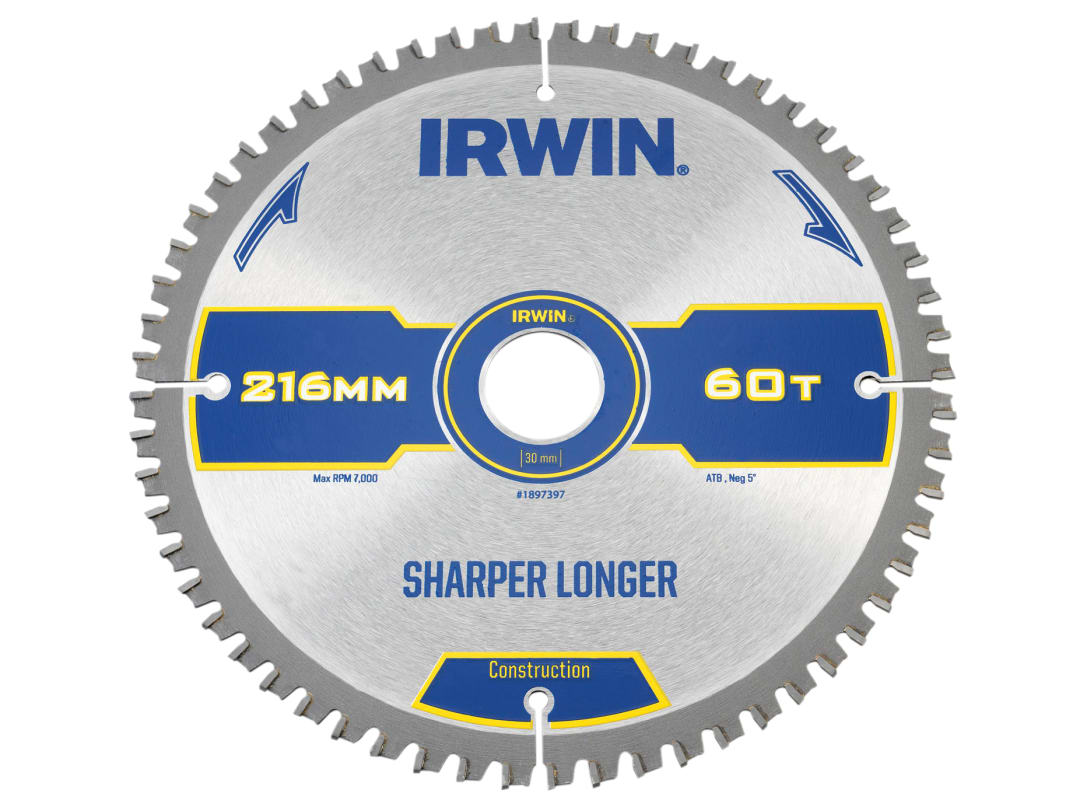 Irwin IRWIN® Construction Mitre Circular Saw Blade 216 x 30mm x 60T ATB/Neg 1897397