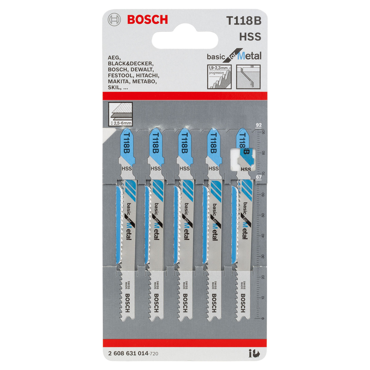 Bosch Powertool Accessories T 118 B Basic for Metal Jigsaw Blade 92mm Pack of 5 2608631014