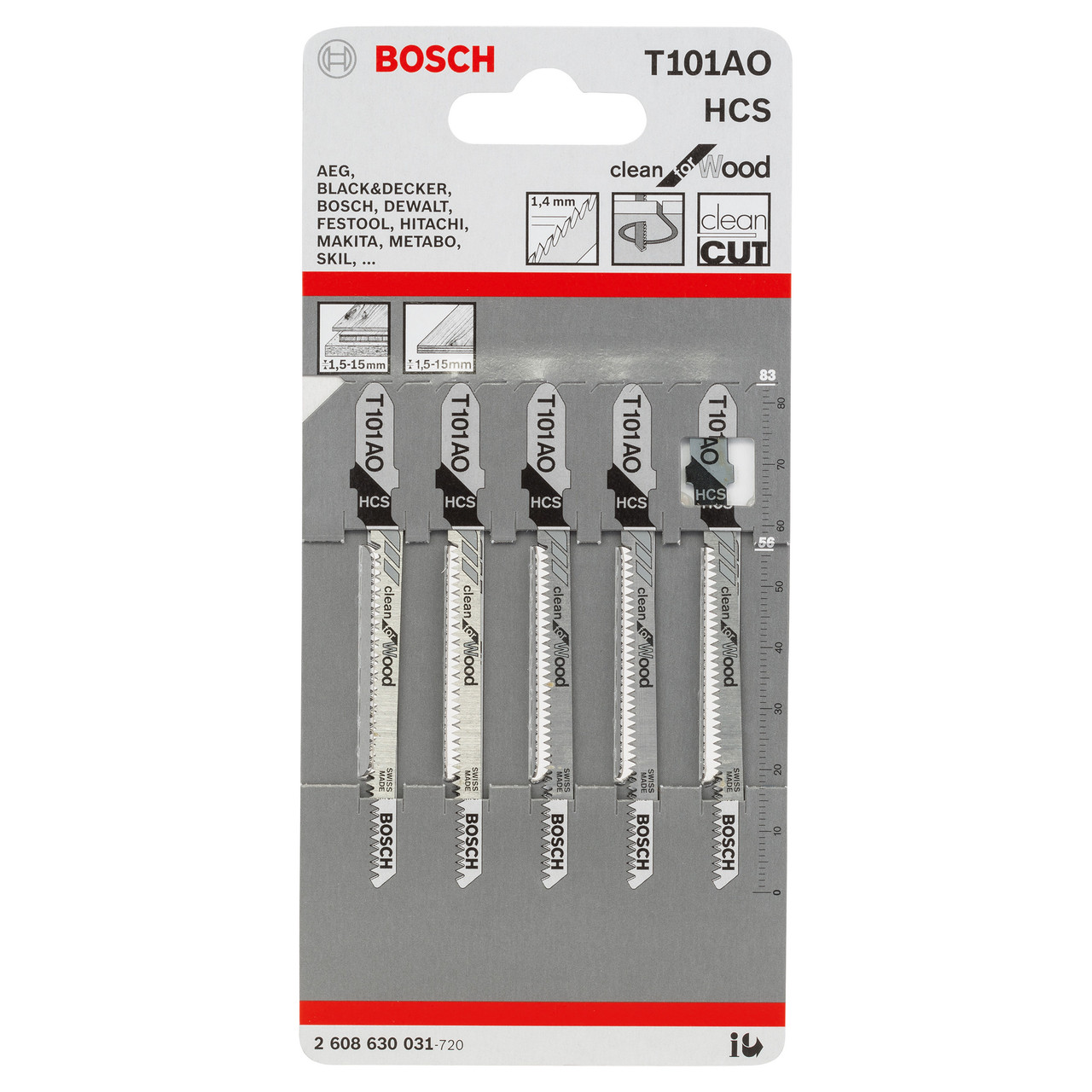 Bosch Powertool Accessories T 101 AO Clean for Wood Jigsaw Blade 83mm Pack of 5 2608630031