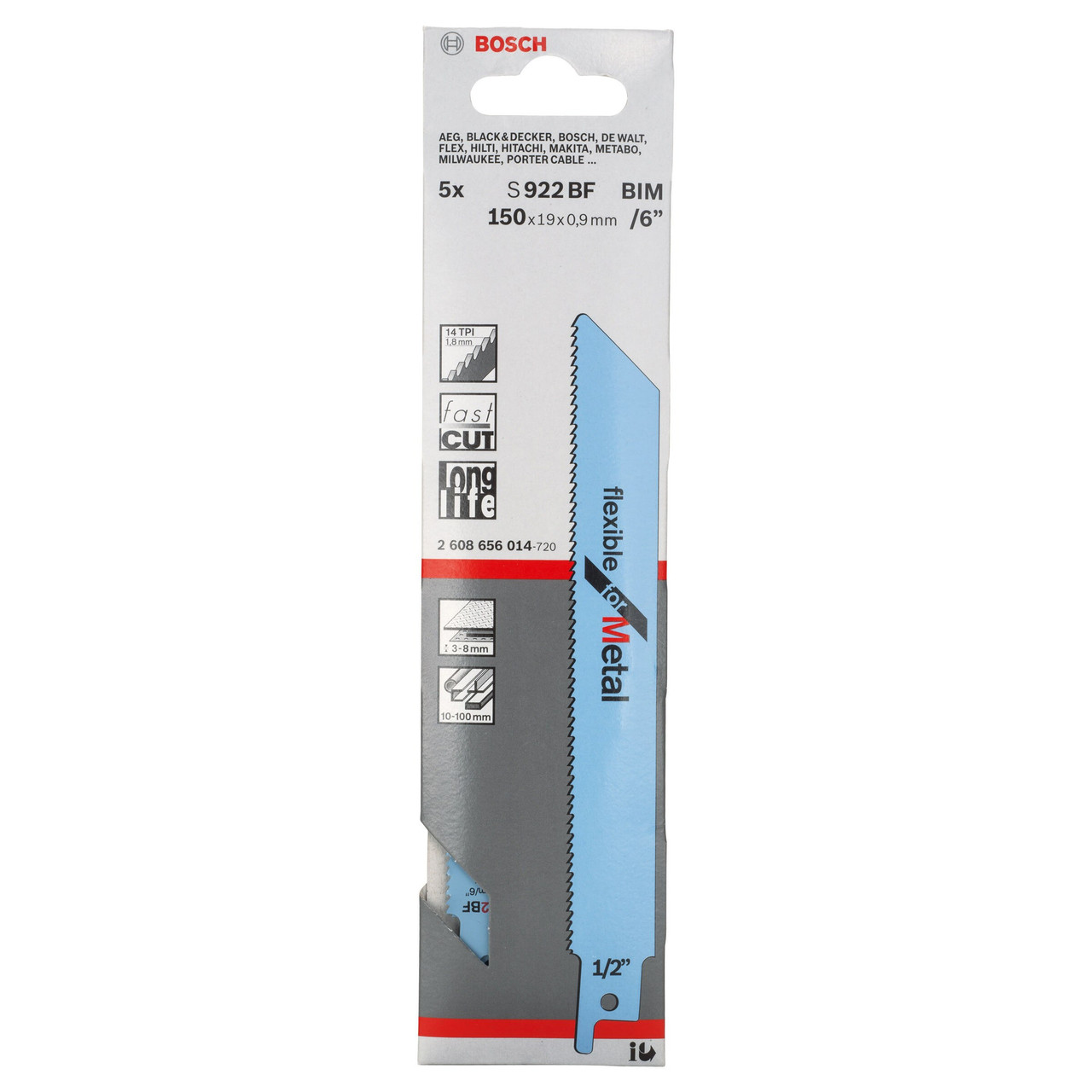 Bosch Powertool Accessories S 922 BF Flexible for Metal Reciprocating Saw Blade 150mm 14 TPI (Pack 5) 2608656014