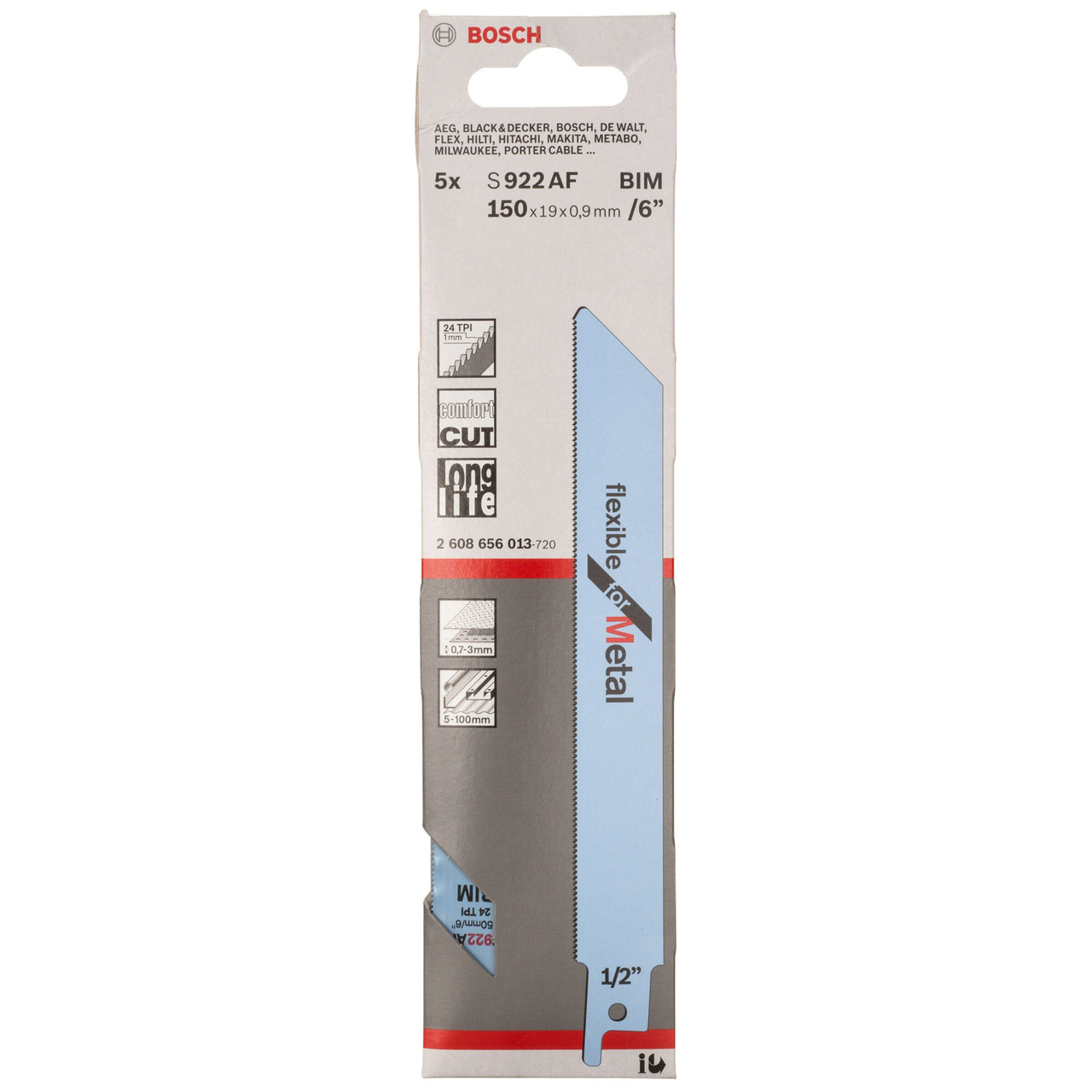 Bosch Powertool Accessories S922AF Basic for Metal Reciprocating Saw Blade 150mm 24 TPI (Pack 5) 2608656013