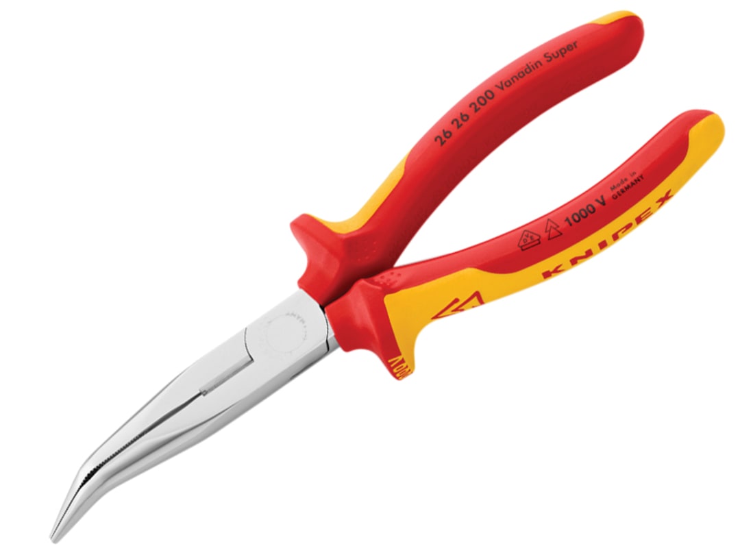 Knipex 26 26 200 VDE Long Bent Snipe Nose Side Cutting Pliers 200mm 26 26 200 SB