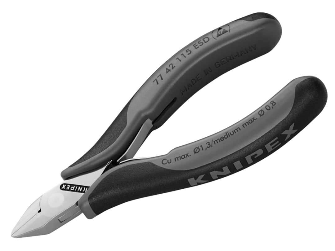 Knipex 77 42 115 ESD Electronics Diagonal Cutters Pointed Head, Non Bevelled 115mm 77 42 115 ESD