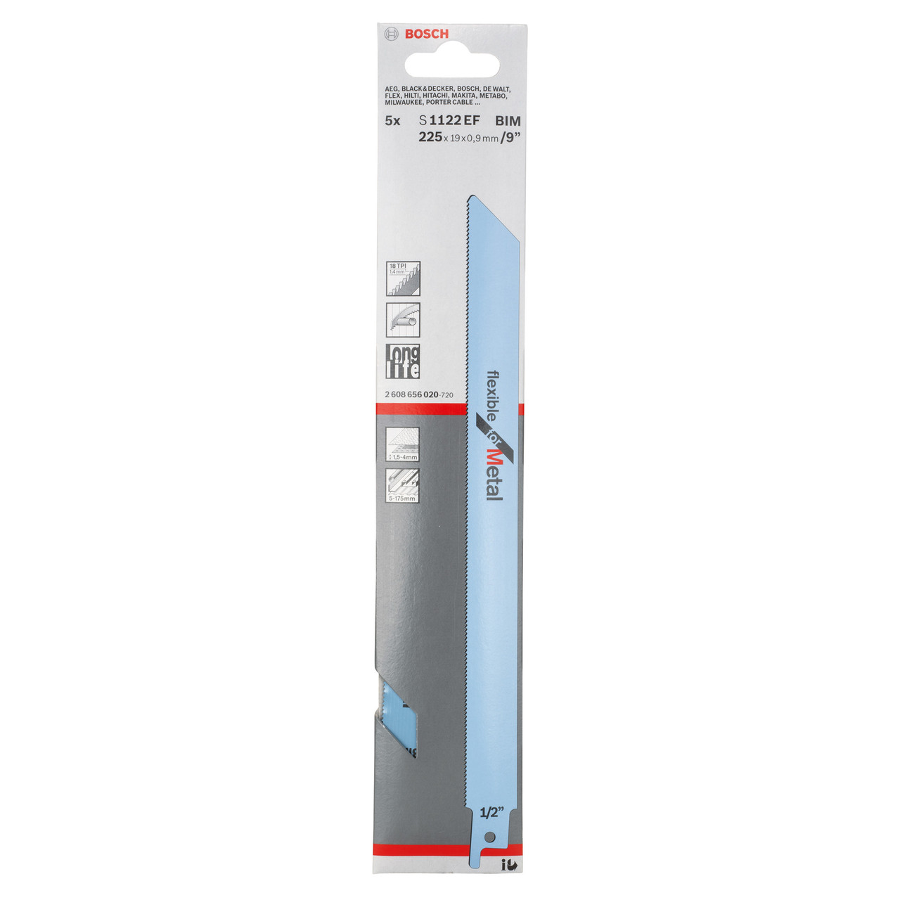 Bosch Powertool Accessories S 1122 EF Flexible for Metal Reciprocating Saw Blade 225mm 18 TPI (5pk) 2608656020