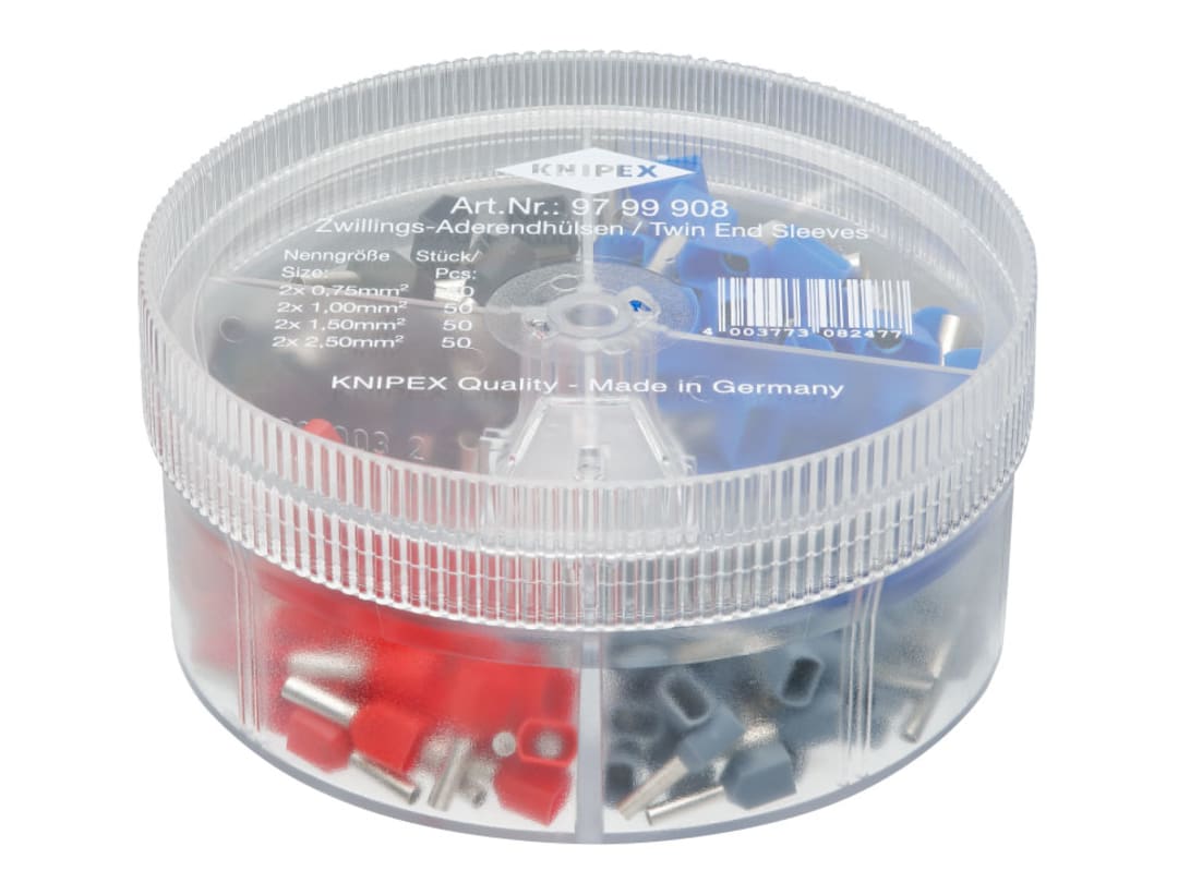 Knipex 97 99 908 Insulated Twin Wire Ferrules Assortment Box, 200 Piece 97 99 908