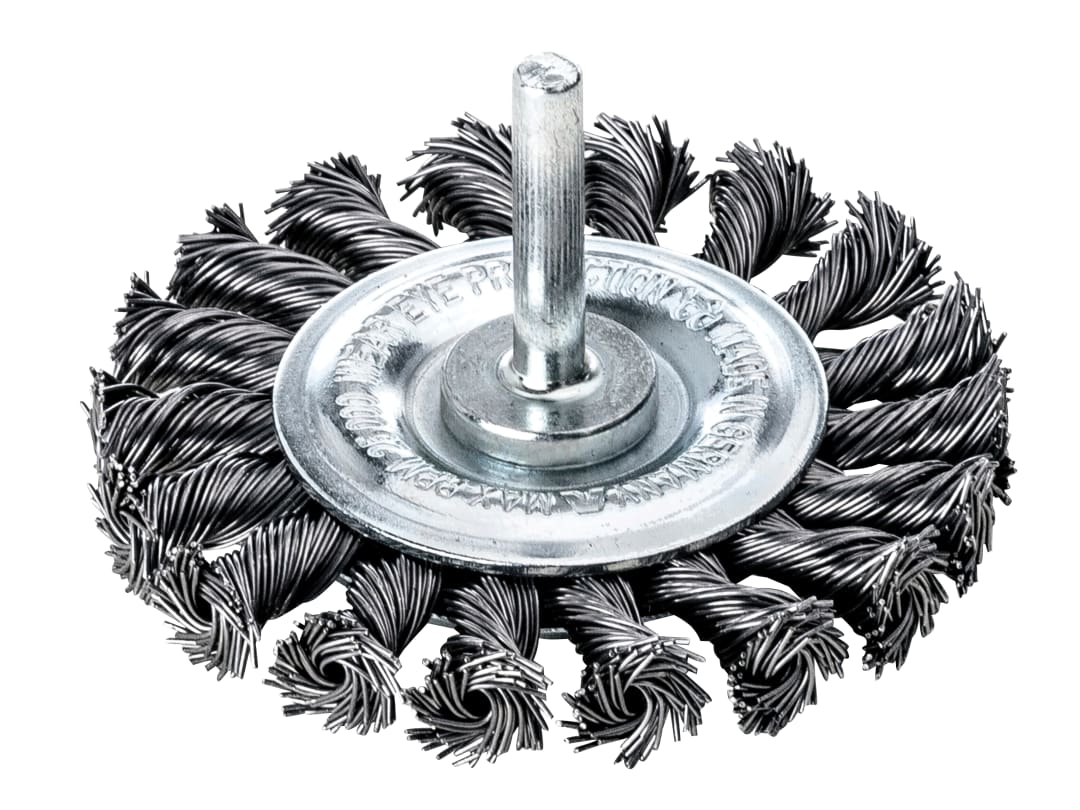 Lessmann Knotted Wheel Brush with Shank 75 x 12mm, 0.35 Steel Wire 417.168