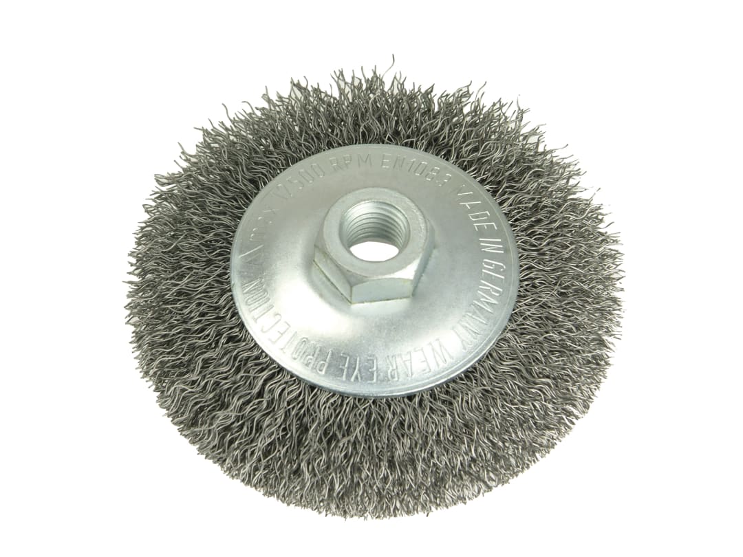 Lessmann Conical Bevel Brush 100mm x M14 Bore, 0.35 Steel Wire 422.177