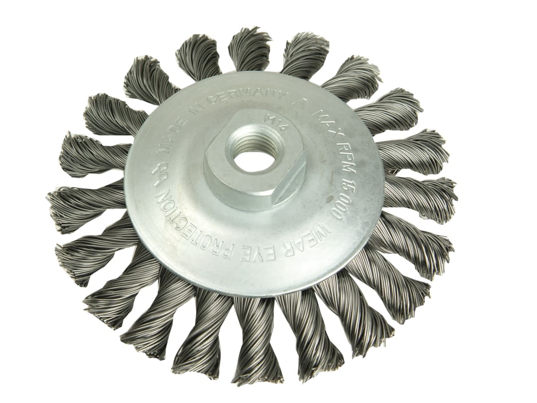 Lessmann Conical Knot Brush 100mm M14 Bore, 0.50 Steel Wire 471.257