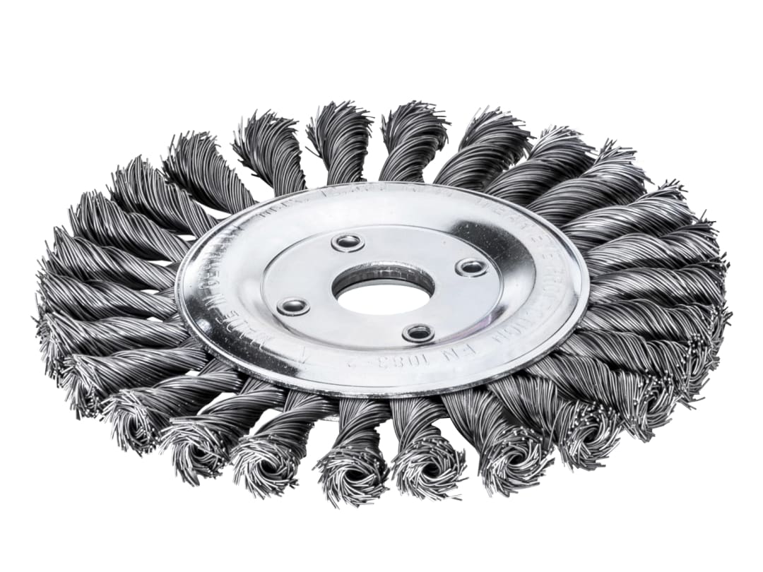 Lessmann Knot Wheel Brush 115 x 14mm 22.2mm Bore, 0.50 Steel Wire 472.211
