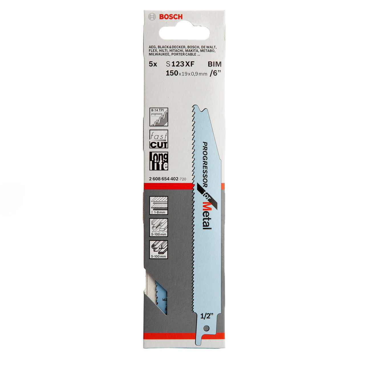 Bosch Powertool Accessories S 123 XF Progressor for Metal Reciprocating Saw Blade 150mm 8-18 TPI (Pack 5) 2608654402