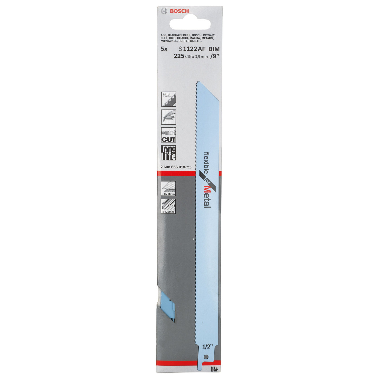 Bosch Powertool Accessories S 1122 AF Flexible for Metal Reciprocating Saw Blade 225mm 24 TPI (Pack 5) 2608656018