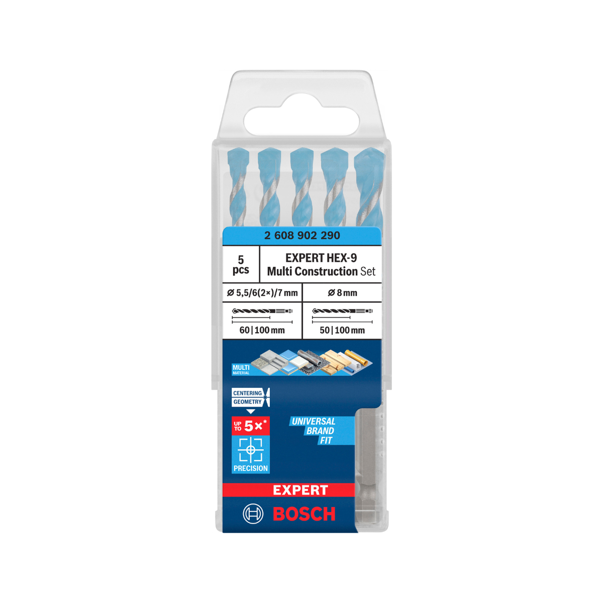 Bosch Powertool Accessories EXPERT HEX-9 Multi Construction Drill Bit Set, 5 Piece 2.608.902.290