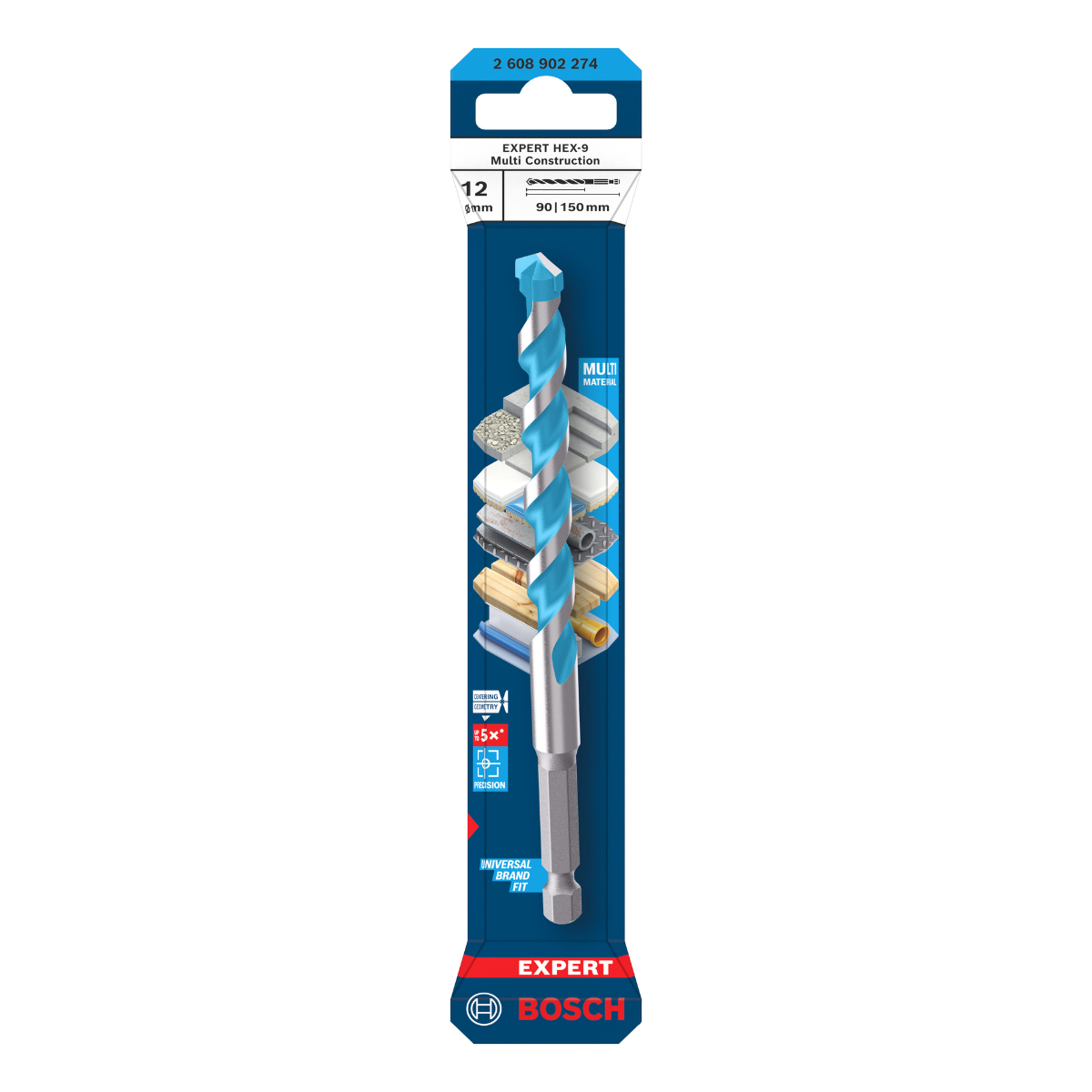 Bosch Powertool Accessories EXPERT HEX-9 Multi Construction Drill Bit 12 x 90 x 150mm 2.608.902.274