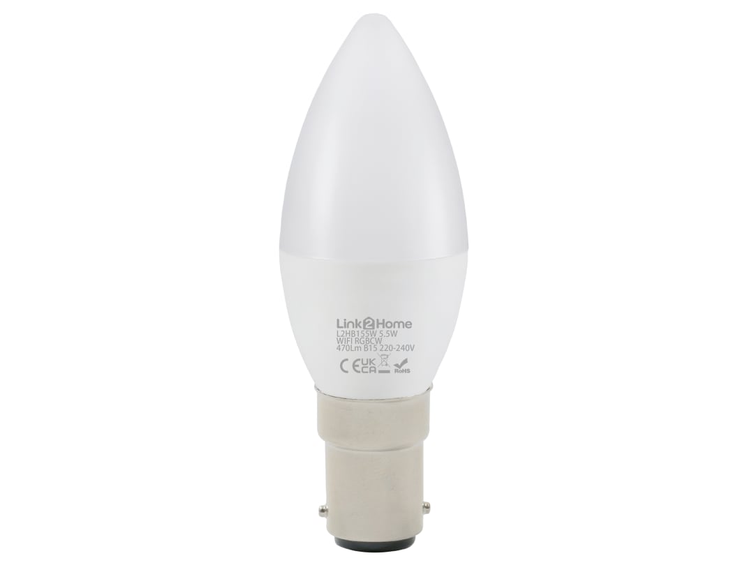 Link2Home Wi-Fi LED SBC (B15) Opal Candle Dimmable Bulb, White + RGB 470 lm 5.5W L2HB155W