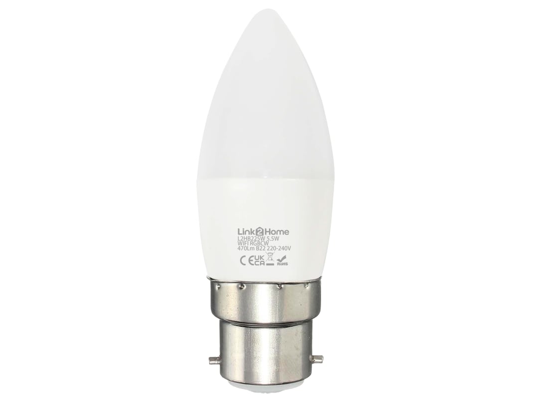 Link2Home Wi-Fi LED BC (B22) Opal Candle Dimmable Bulb, White + RGB 470 lm 5.5W L2HB225W