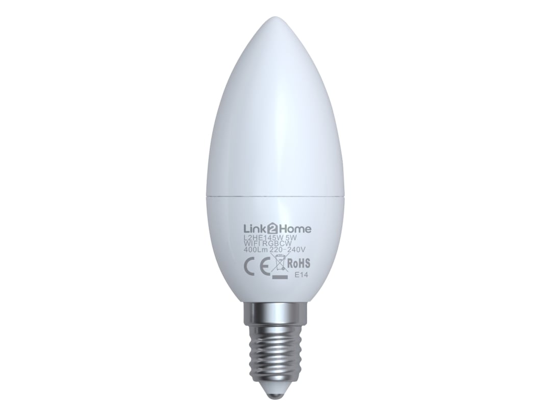 Link2Home Wi-Fi LED SES (E14) Opal Candle Dimmable Bulb, White + RGB 400 lm 5W L2HE145W
