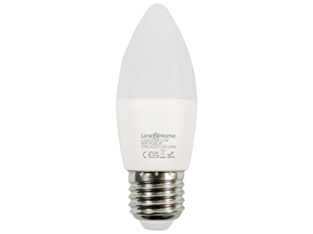 Link2Home Wi-Fi LED ES (E27) Opal Candle Dimmable Bulb, White + RGB 470 lm 5.5W L2HE275W