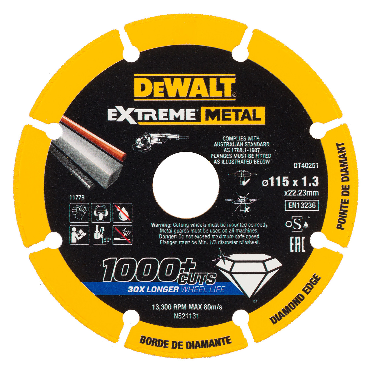 DEWALT Power Tools DT40251 Extreme Diamond Metal Cutting Disc 115 x 22.23 x 1.3mm DT40251-QZ