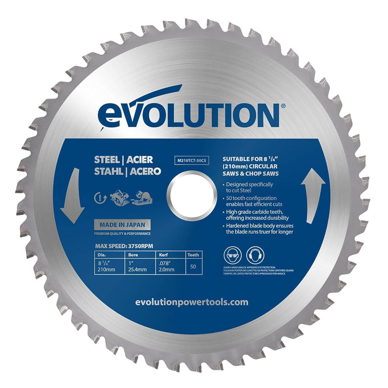 Evolution Mild Steel Cutting Circular Saw Blade 210 x 25.4mm x 50T M210TCT-50CS