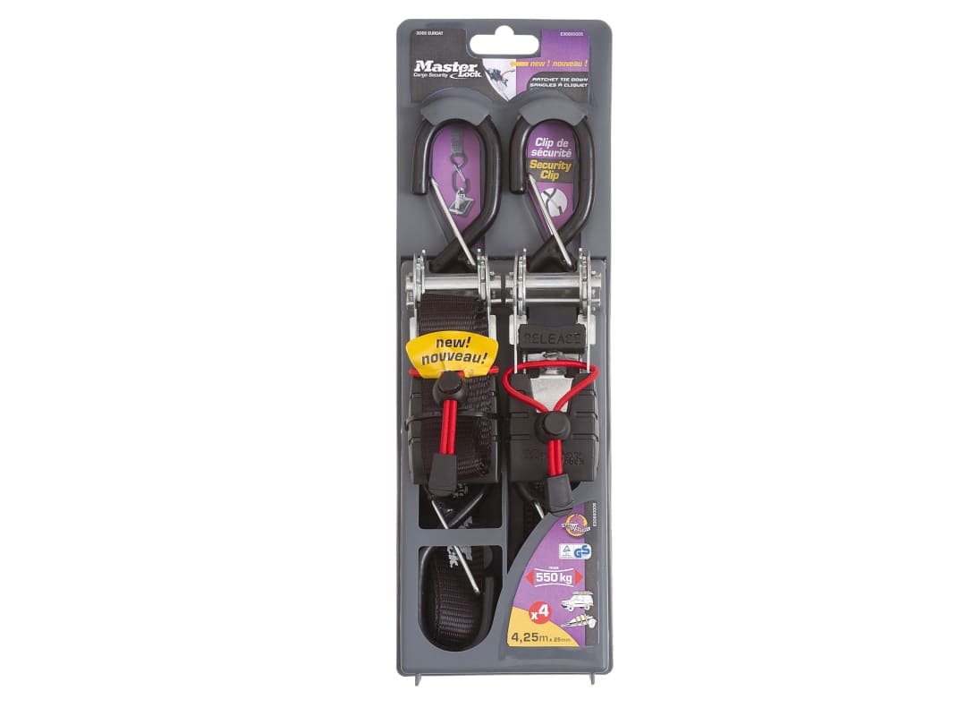 Master Lock Ratchet Tie-Down S-Hooks 4.25m 2 Piece 3066EURDAT