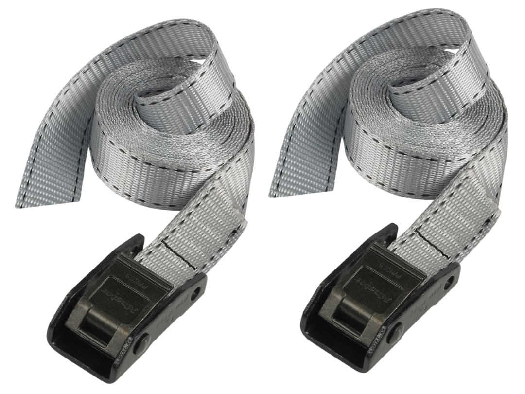 Master Lock Lashing Strap with Metal Buckle, Grey 2.5m 150kg (Pack 2) 3110EURDAT