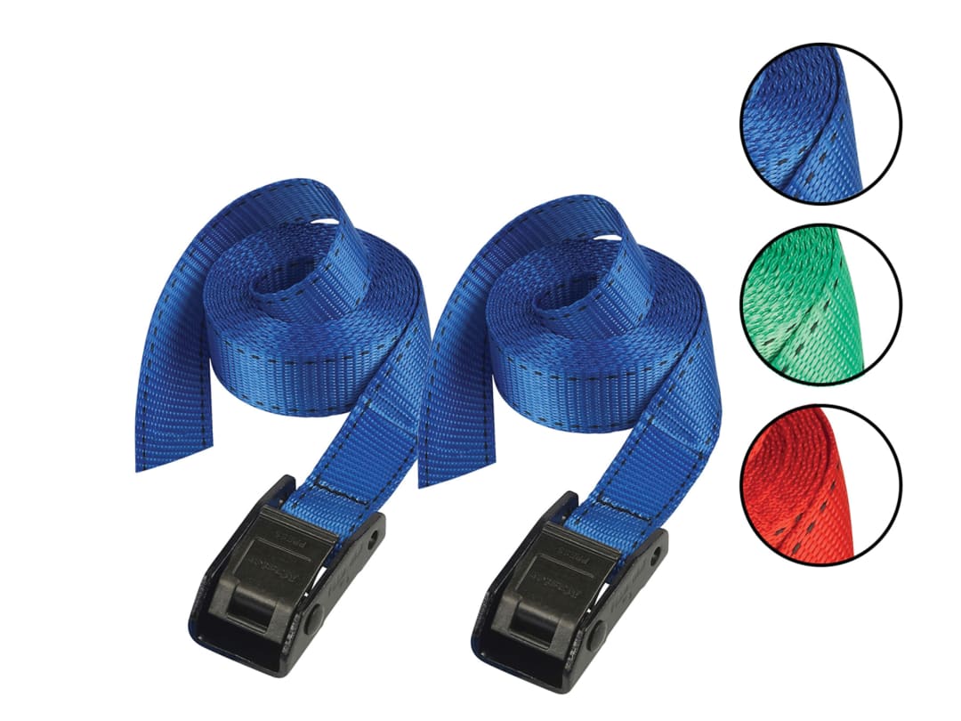 Master Lock Lashing Strap with Metal Buckle, Coloured 5m 150kg (Pack 2) 3379EURDATCOL