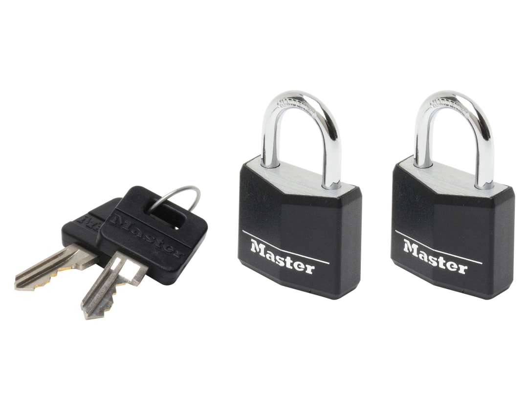 Master Lock Aluminium Black Vinyl Cover 20mm Padlock 3-Pin - Keyed Alike x 2 9120EURTBLK