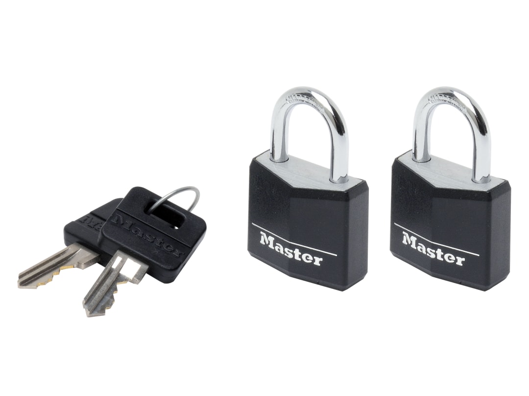 Master Lock Aluminium Black Vinyl Cover 30mm Padlock 4-Pin - Keyed Alike x 2 9130EURTBLK