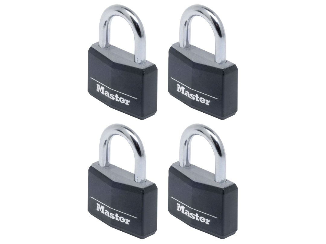 Master Lock Aluminium Black Vinyl Cover 40mm Padlock 4-Pin - Keyed Alike x 4 9140EURQBLKNOP