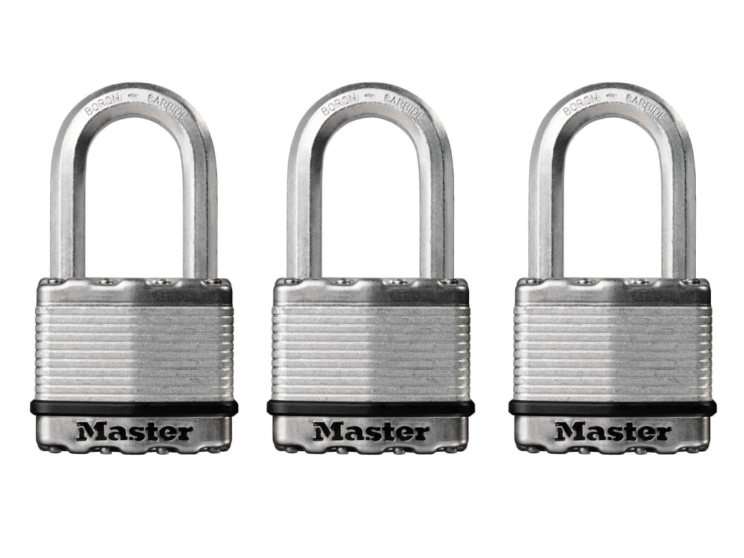 Master Lock Excell™ Laminated Steel 50mm Padlock - 38mm Shackle - Keyed Alike x 3 M5EURTRILF