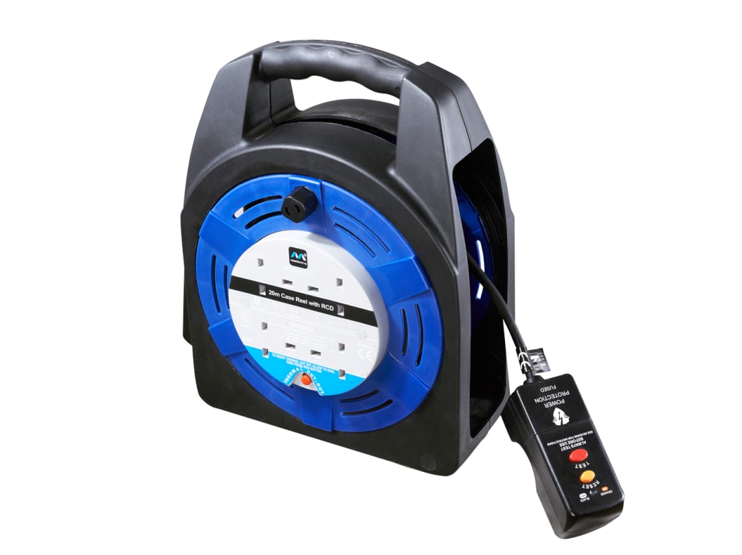 Masterplug Case Reel 240V 13A 4-Socket RCD & Thermal Cut-Out 20m HBT2013/4BLRCD-MP