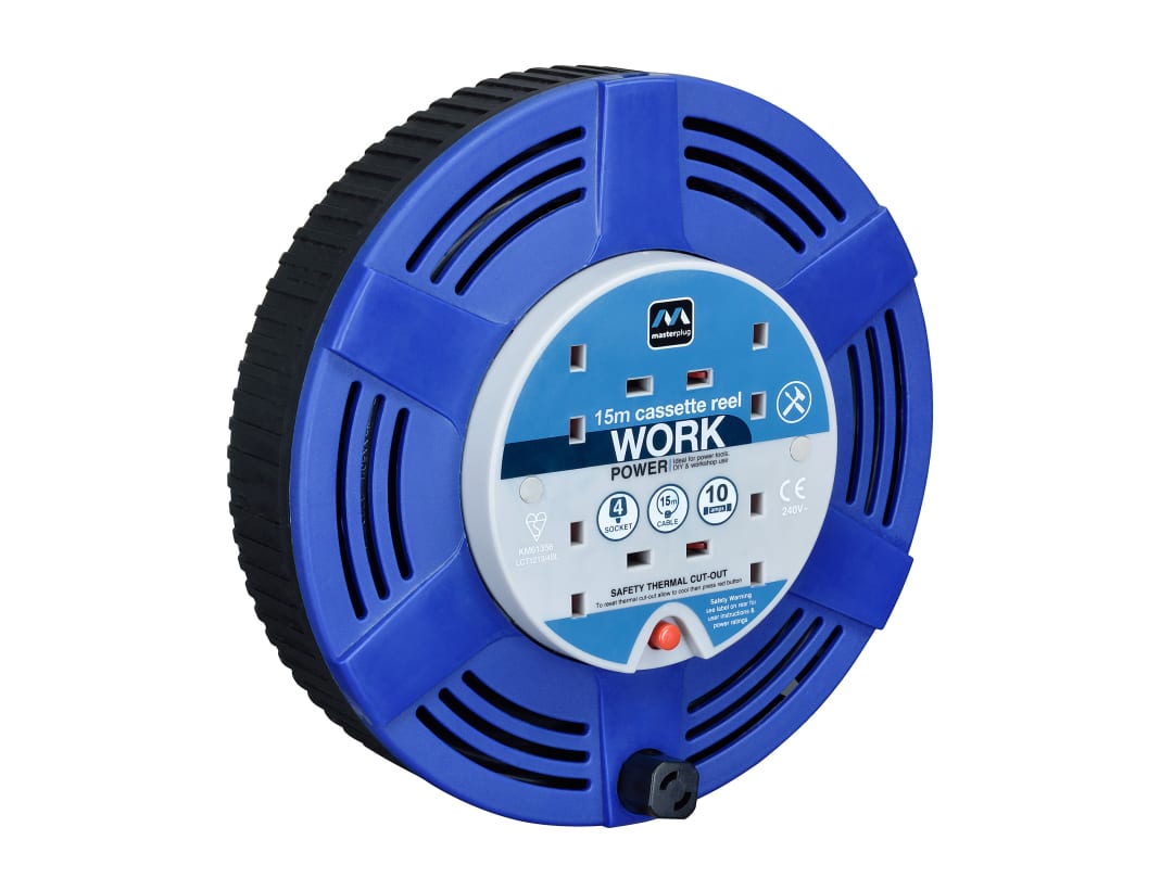 Masterplug Cassette Cable Reel 240V 10A 4-Socket Thermal Cut-Out Blue 15m LCT1510/4BL