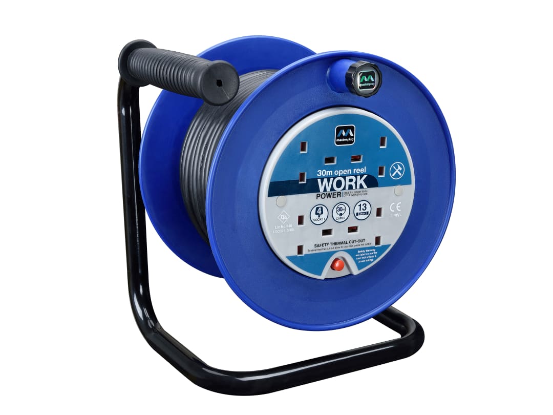 Masterplug Heavy-Duty Cable Reel 240V 13A 4-Socket Thermal Cut-Out 30m LDCC3013/4BL-MP