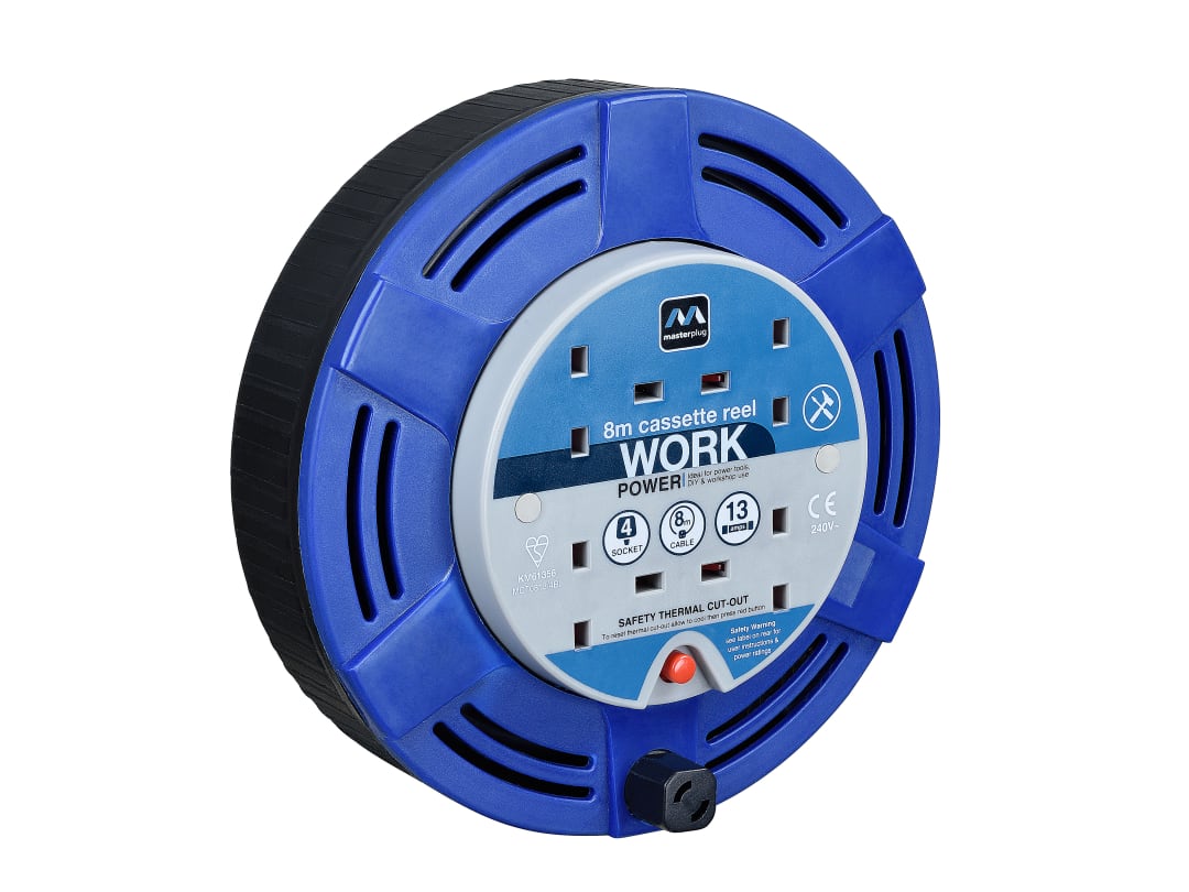 Masterplug Cassette Cable Reel 240V 13A 4-Socket Thermal Cut-Out Blue 8m MCT0813/4BL-MP