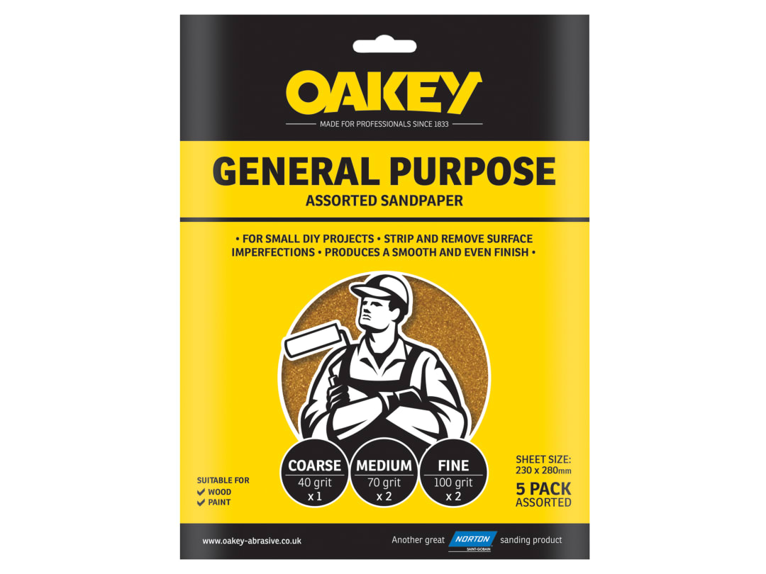 Oakey Glasspaper Sanding Sheets 230 x 280mm Medium 80G (5) 66261135688