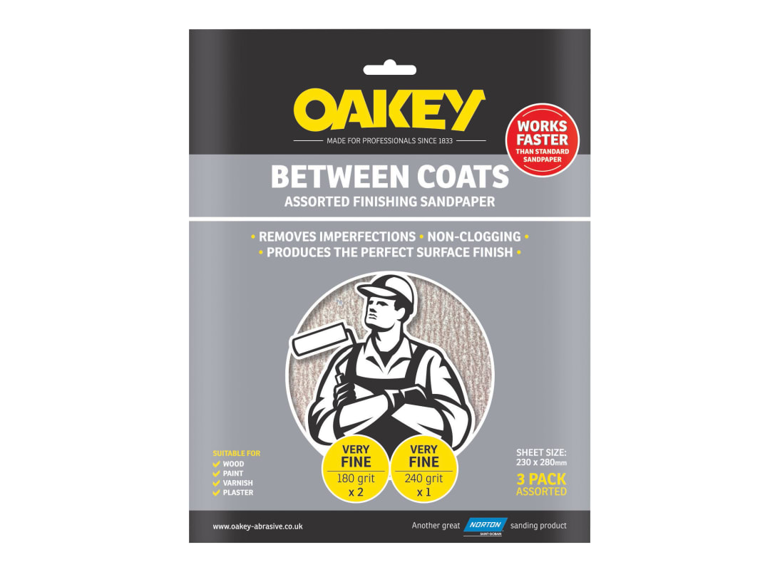 Oakey Between Coats Finishing Sandpaper 230 x 280mm Assorted (3) 66261116760