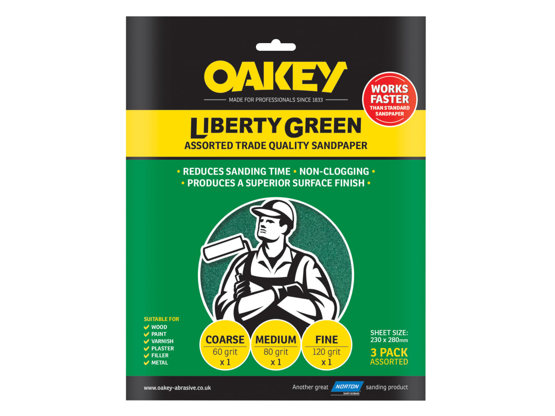 Oakey Liberty Green Aluminium Oxide Sheets 230 x 280mm Assorted (3) 63642584727