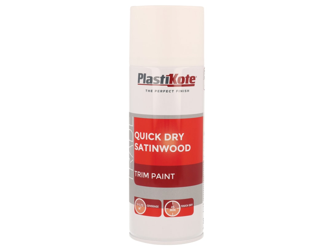 PlastiKote Trade Quick Dry Trim Spray Satinwood White 400ml 071006
