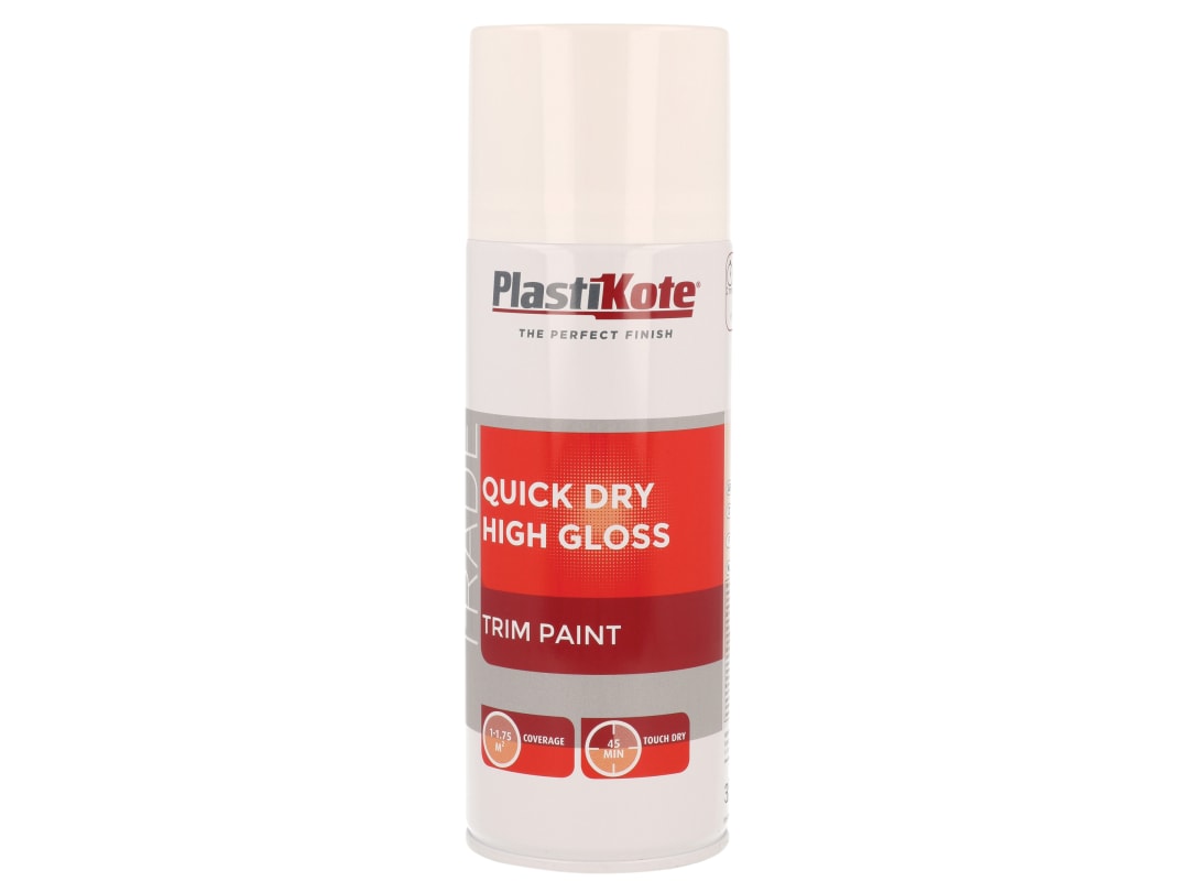 PlastiKote Trade Quick Dry Trim Spray Paint High Gloss White 400ml 071007