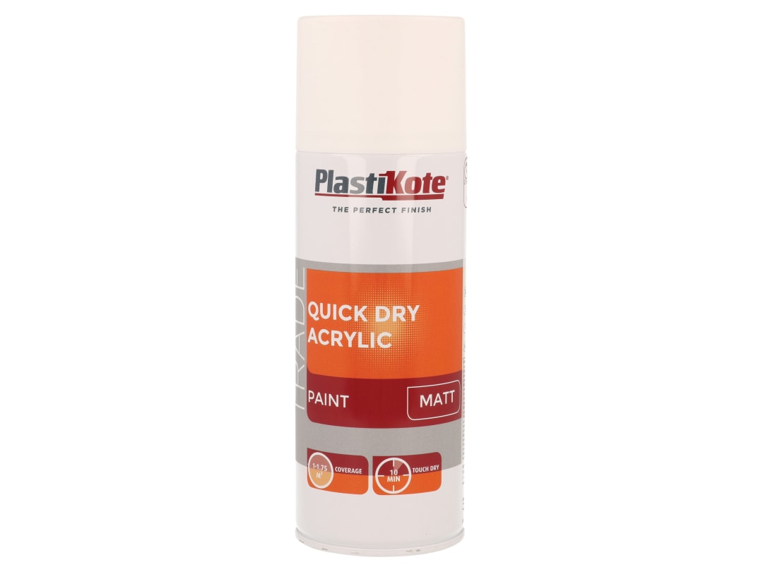 PlastiKote Trade Quick Dry Acrylic Spray Paint Matt White 400ml 071010