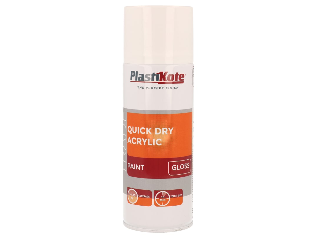 PlastiKote Trade Quick Dry Acrylic Spray Paint Gloss White 400ml 071011