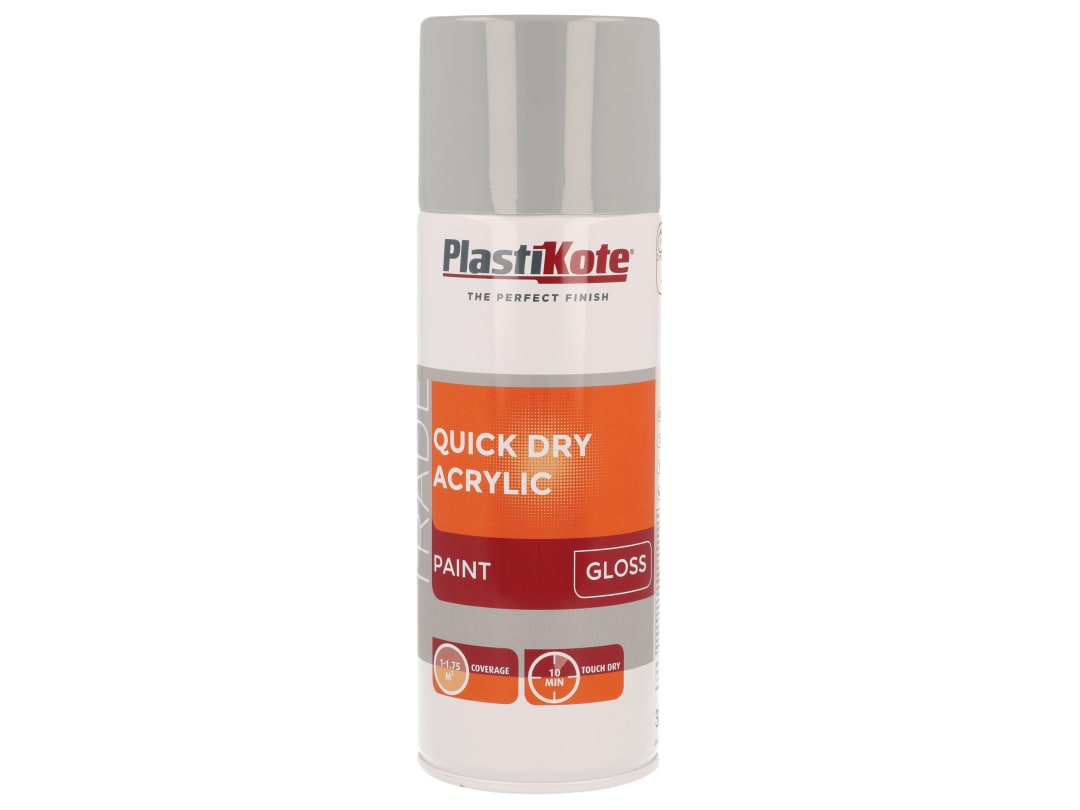 PlastiKote Trade Quick Dry Acrylic Spray Paint Gloss Grey 400ml 071012
