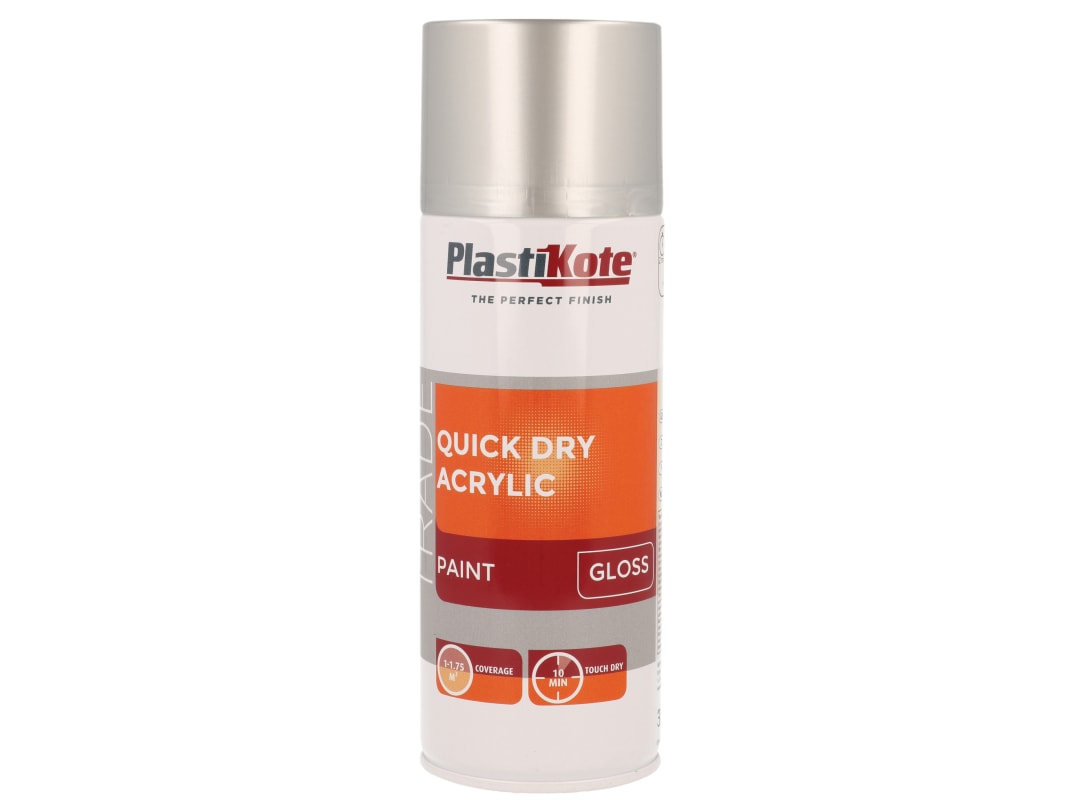 PlastiKote Trade Quick Dry Acrylic Spray Paint Gloss Silver 400ml 071013