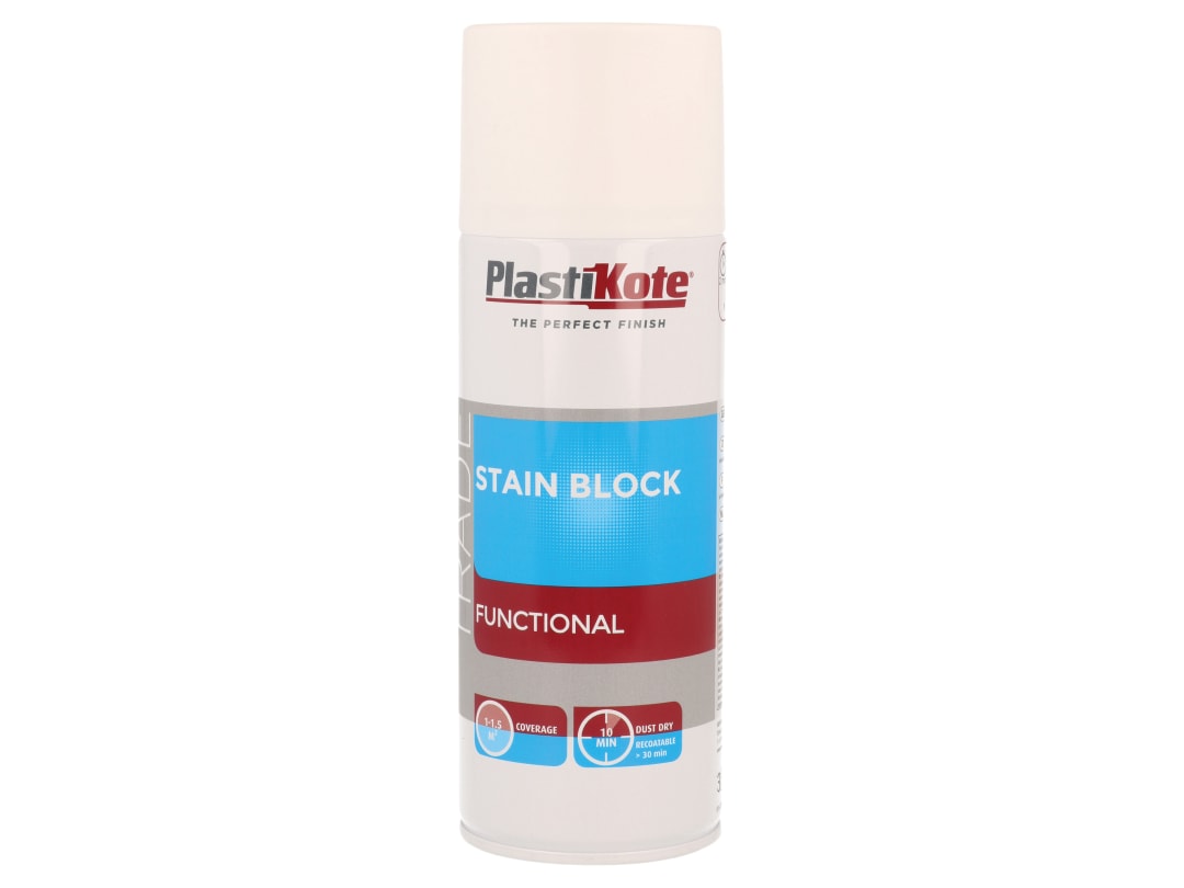 PlastiKote Trade Stain Block Spray Paint White 400ml 071019