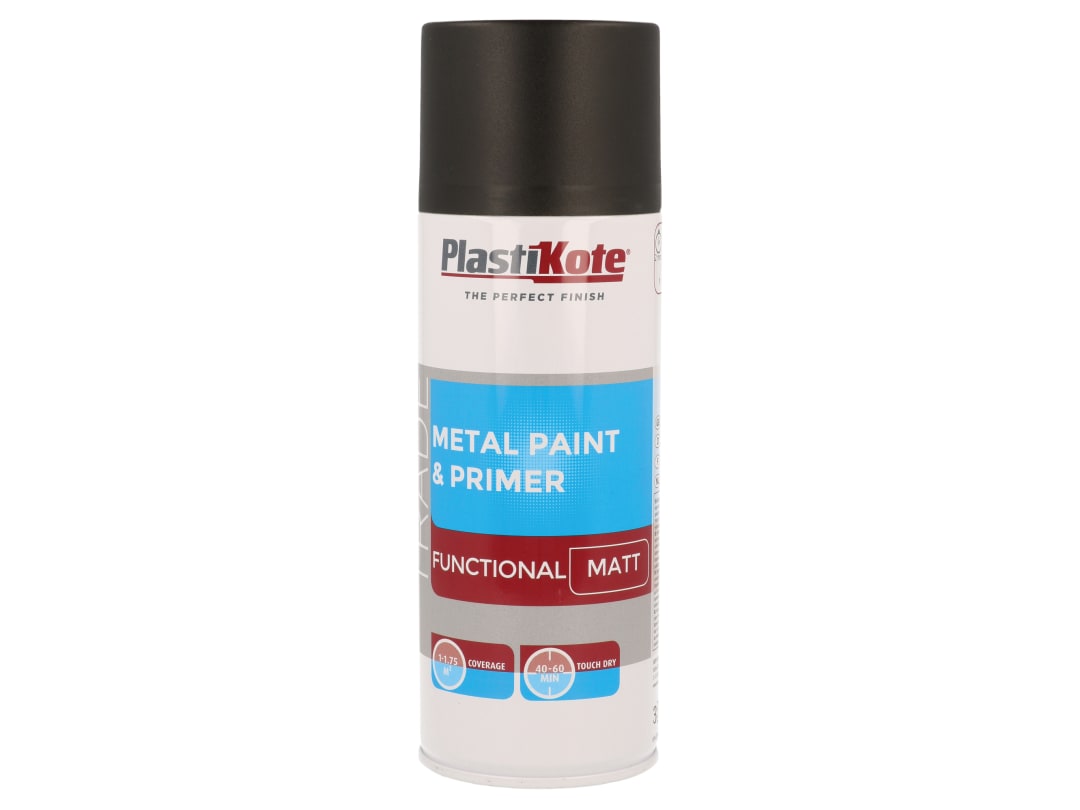 PlastiKote Trade Metal Spray Paint & Primer Matt Black 400ml 071023