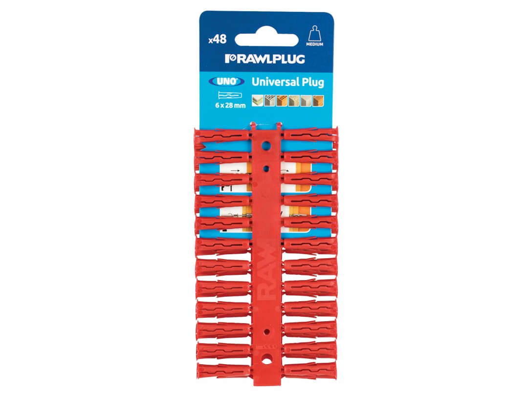Rawlplug Red UNO® Plugs 6 x 28mm (Card 48) R-U1-RED-48-C